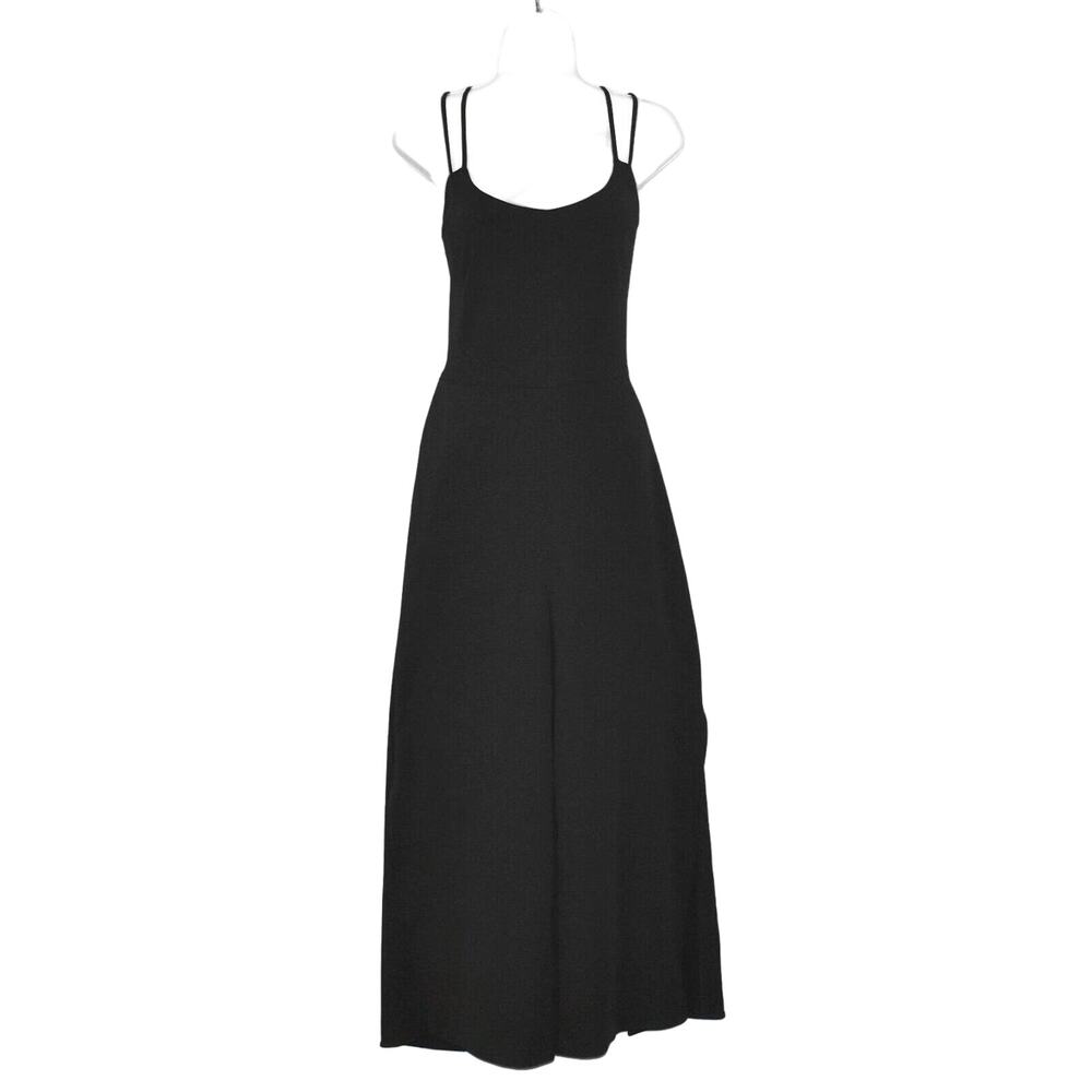 B0 NEW KAREN MILLEN Black Spaghetti Strap Slit Wide Leg Jumpsuit Size US 8 EU 40